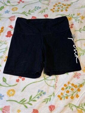 PINK Victoria's Secret Black High-Rise Bike Shorts with White Script